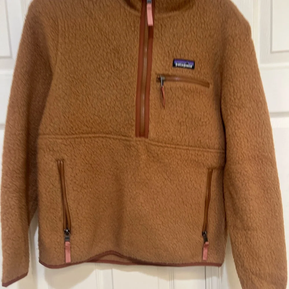 Patagonia‎ Pullover Womens small Brown Tan Half Zip Retro Pile Marsupial Fleece - Picture 2 of 13